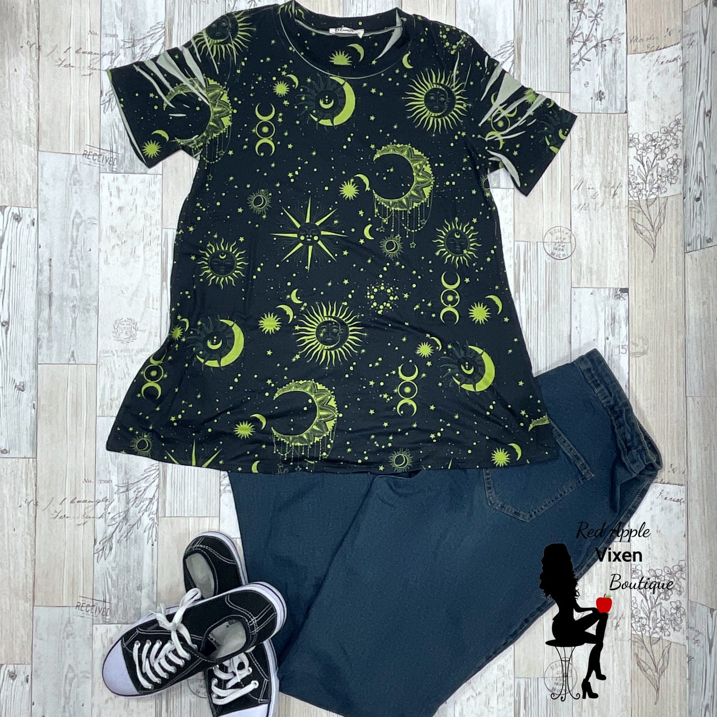 Moon and Stars Short Sleeve Top - Sassy Chick Clothing