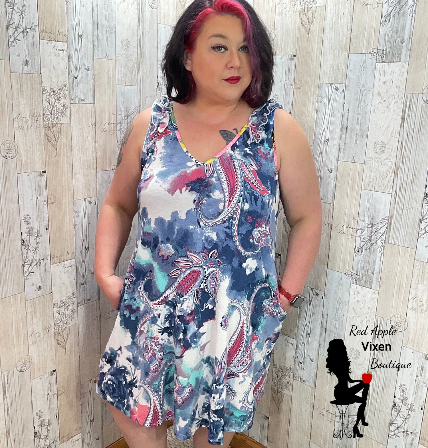 Paisley and Watercolor Sleeveless Dress - Sassy Chick Clothing