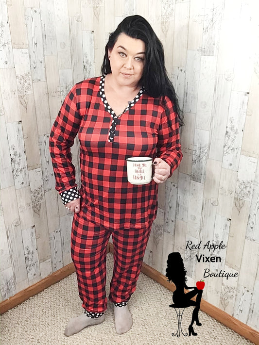 Black and Red Plaid with Polka Dot trim - Red Apple Vixen Boutique