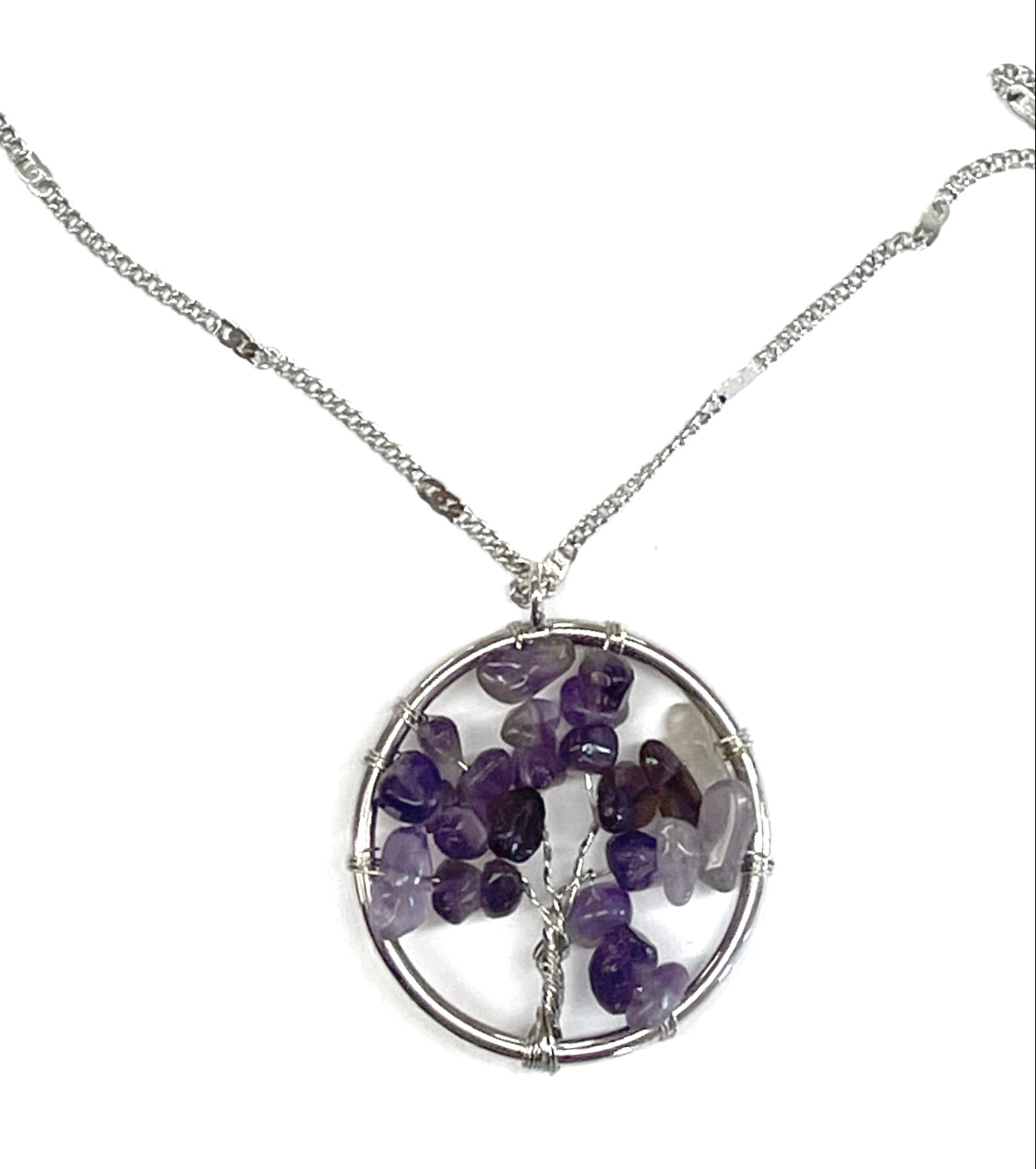 Purple Stone Wire Tree Silver Necklace - Sassy Chick Clothing