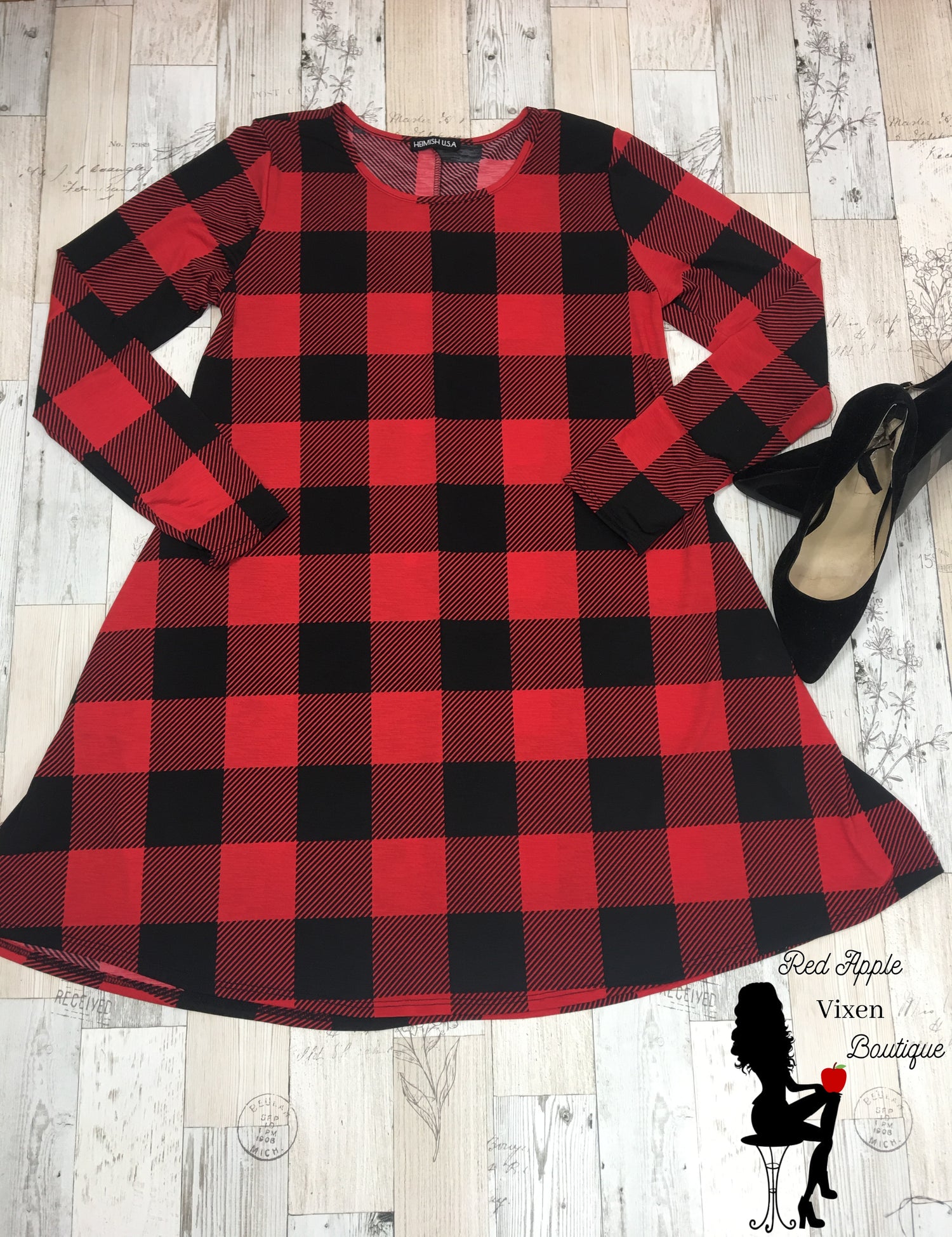 Red and Black Buffalo Plaid Dress - Red Apple Vixen Boutique
