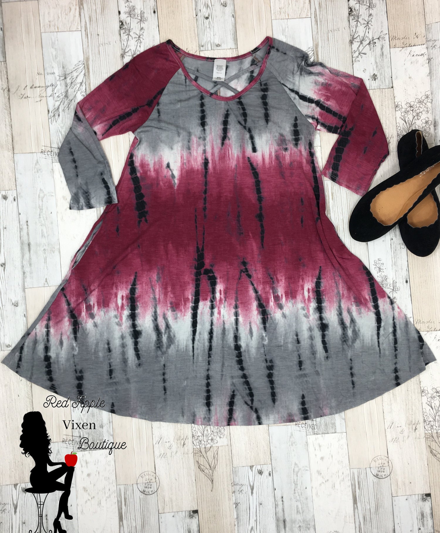 Grey and Raspberry Tie Dye Dress - Red Apple Vixen Boutique