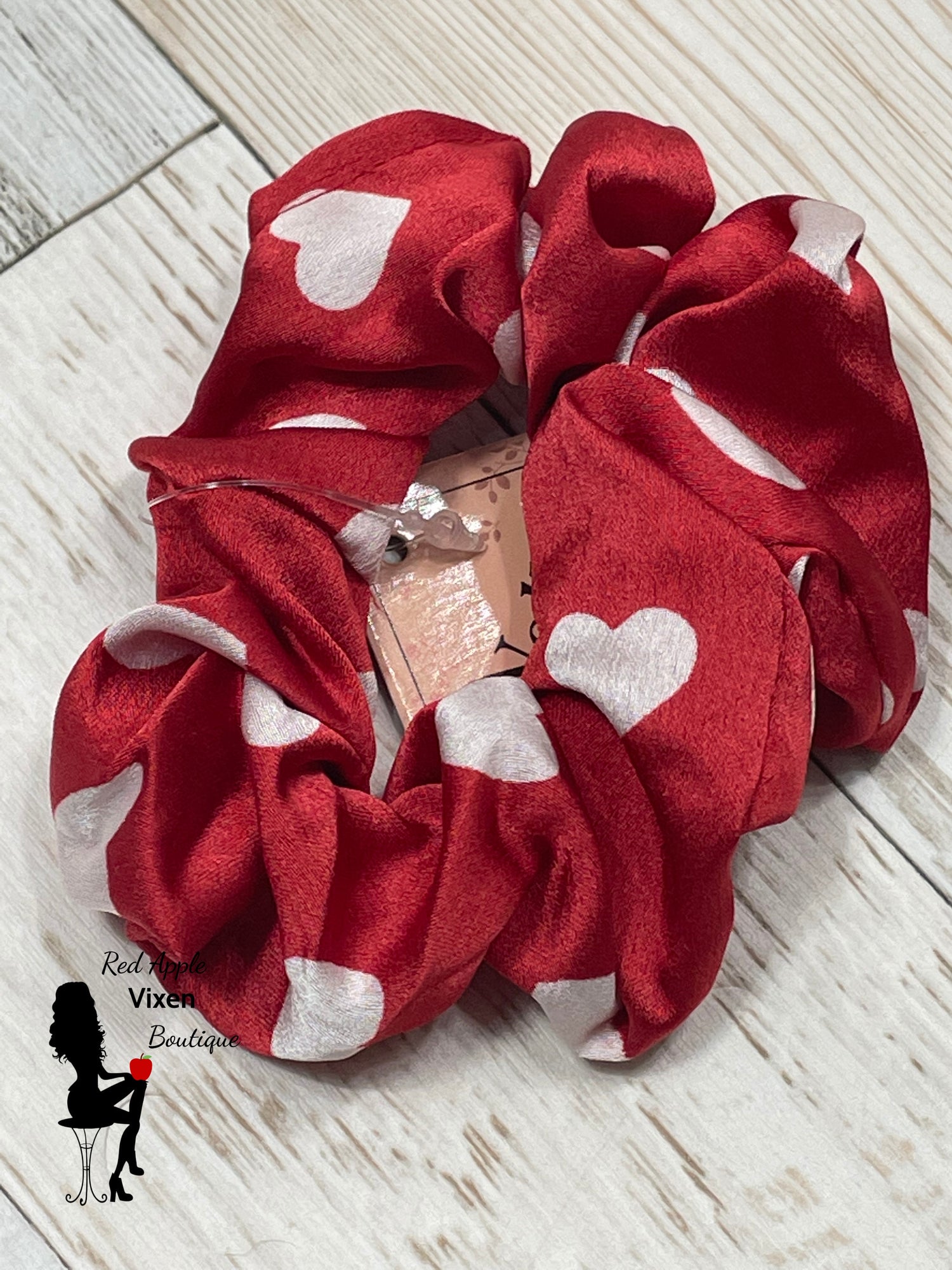 Heart Print Hair Scrunchy - Red Apple Vixen Boutique
