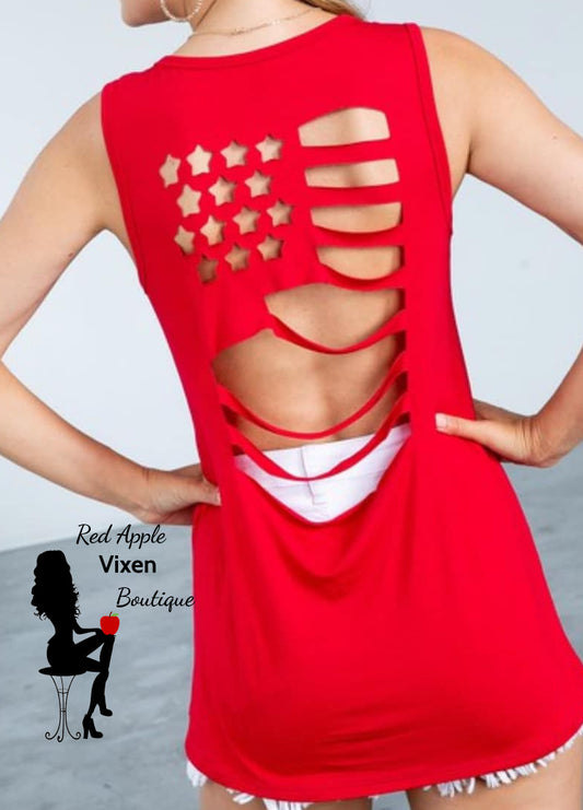 American Flag Cut Out Tank - Red Apple Vixen Boutique
