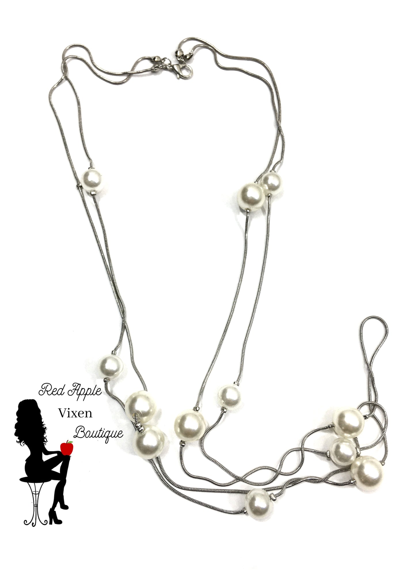 Silver Pearl Pendant Necklace - Red Apple Vixen Boutique