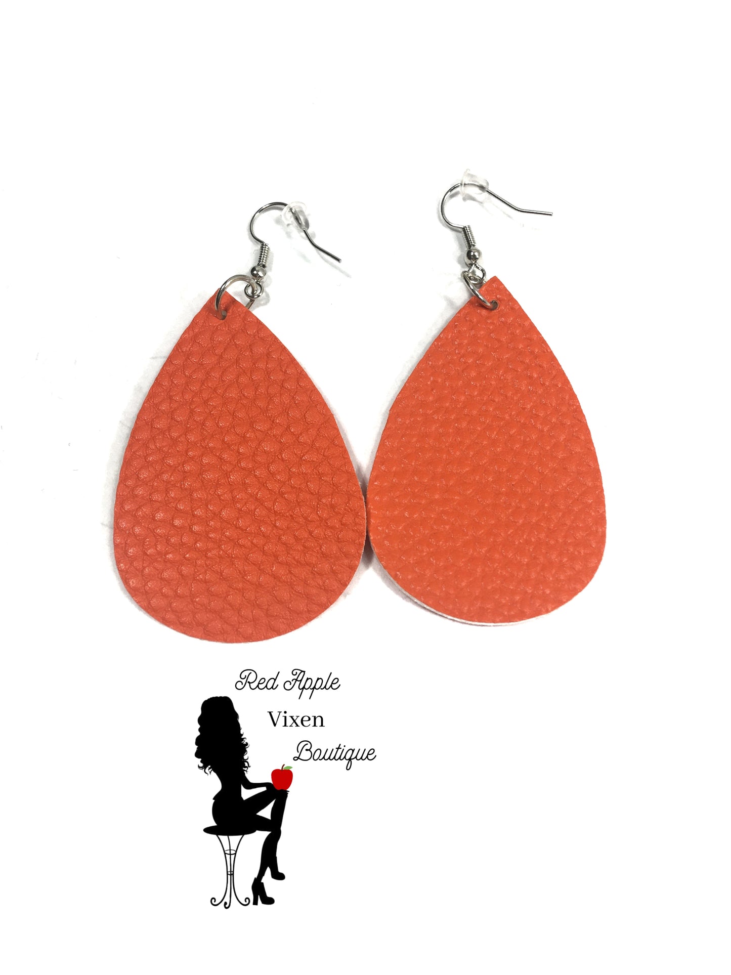 Solid Orange Faux Leather Earrings - Red Apple Vixen Boutique