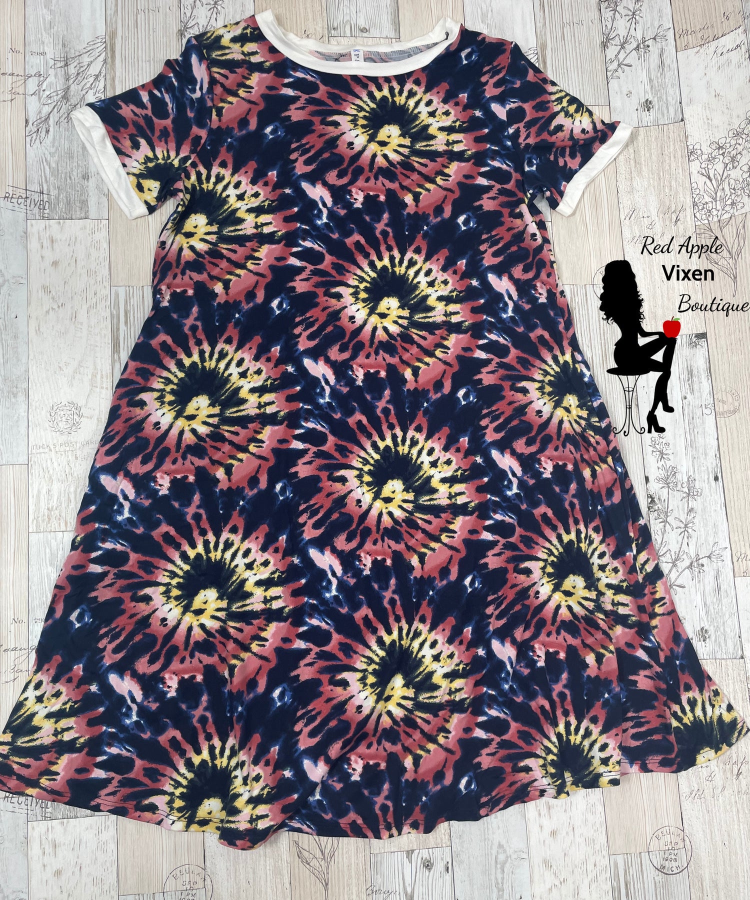 Tie Dye Print Dress with Pockets - Red Apple Vixen Boutique