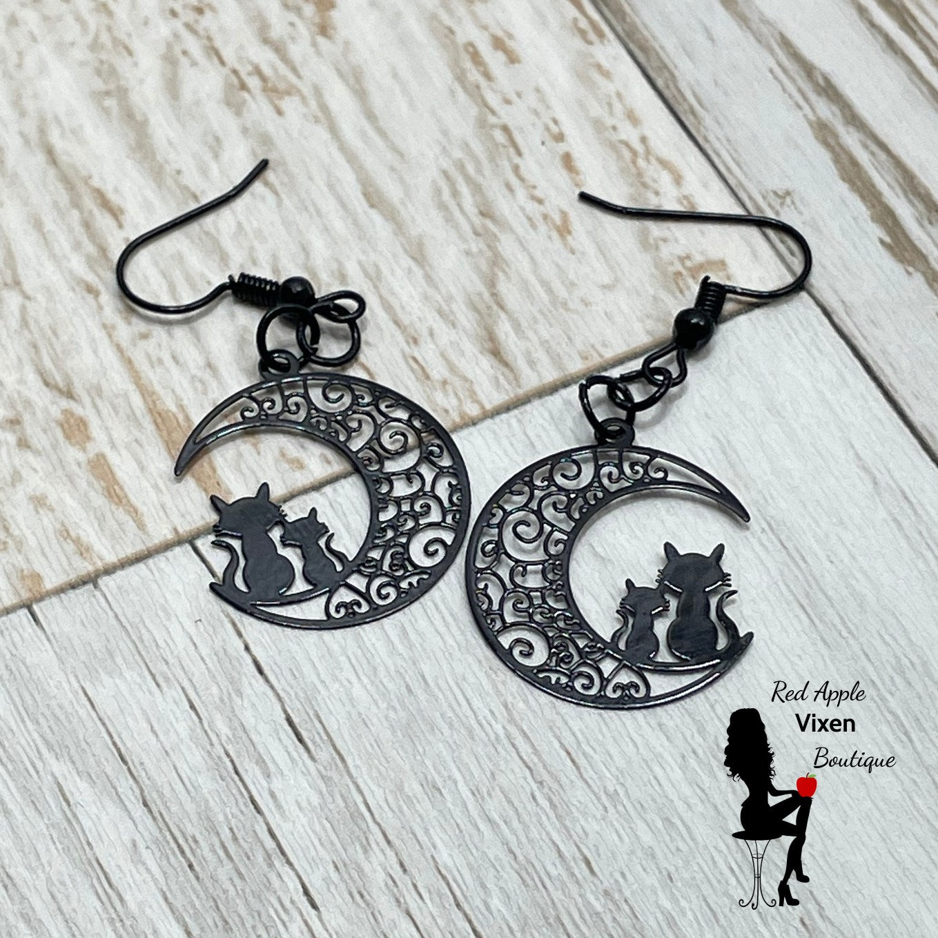 Cat in the Moon Dangle Earrings - Sassy Chick Clothing