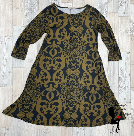 Damask Print A Line Dress - Sassy Chick Clothing