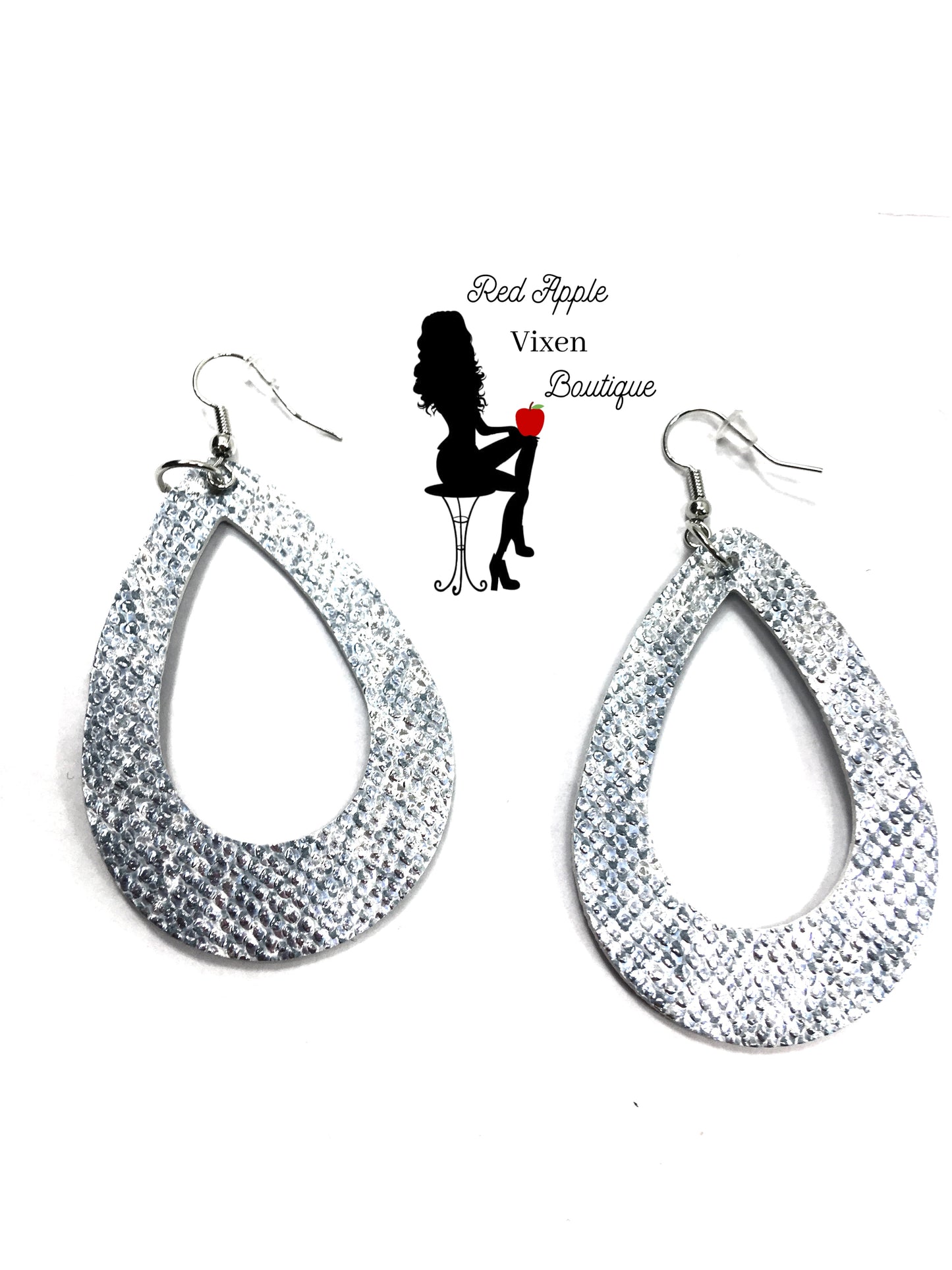Shiny Silver Snake Skin Print Leather Earrings - Red Apple Vixen Boutique