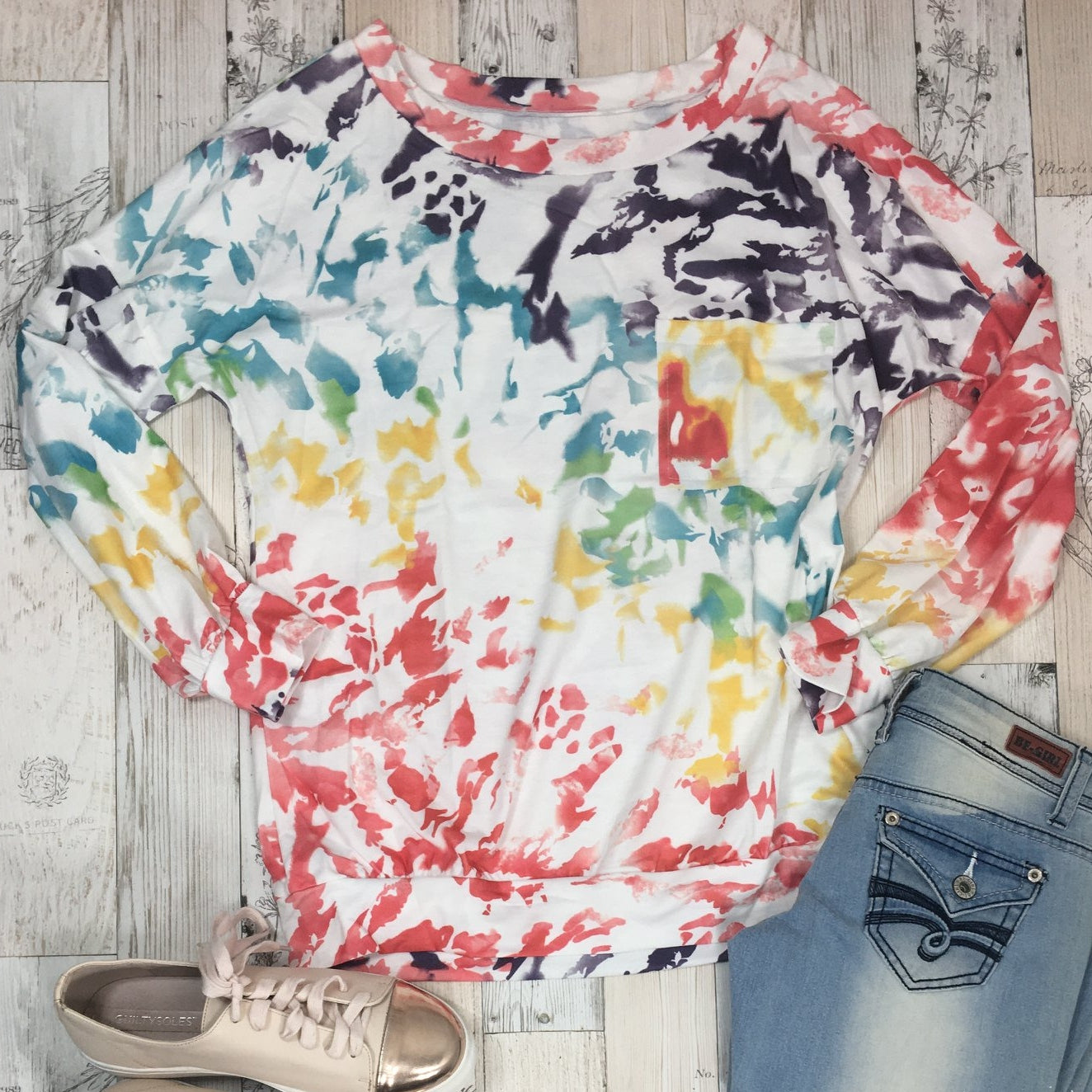 Multi Color Tie Dye Light Weight Sweatshirt - Sassy Chick Clothing
