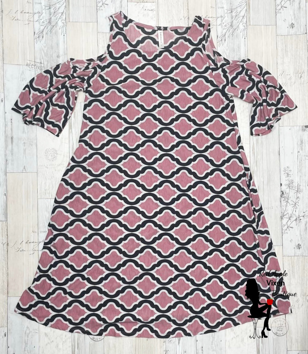 Pink and Black Cold Shoulder Dress - Sassy Chick Clothing