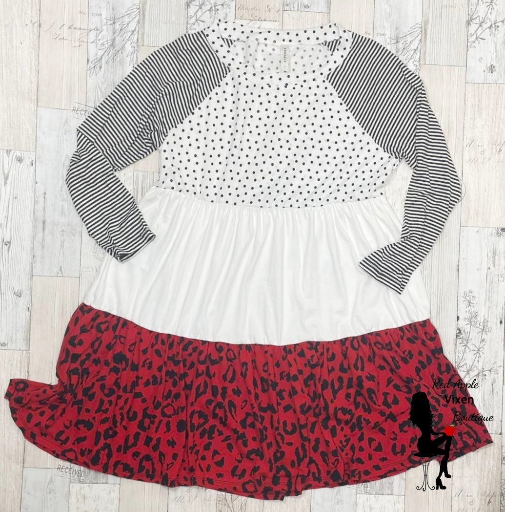 Polka Dot and Animal Print Swing Dress - Sassy Chick Clothing