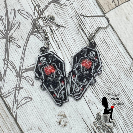 Coffin Skeleton Dangle Earrings - Sassy Chick Clothing