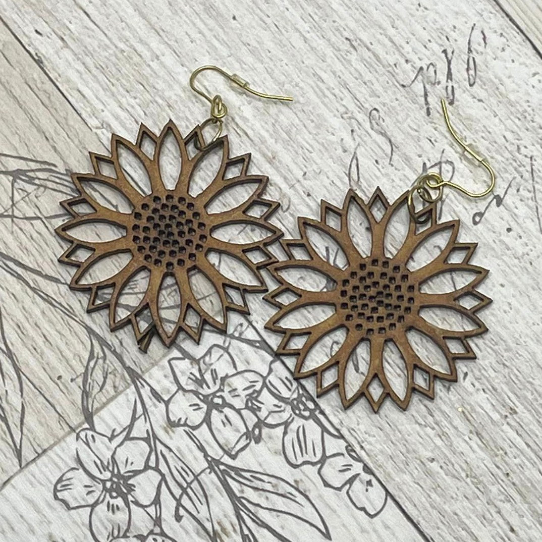 Wooden Sunflower Earrings - Sassy Chick Clothing